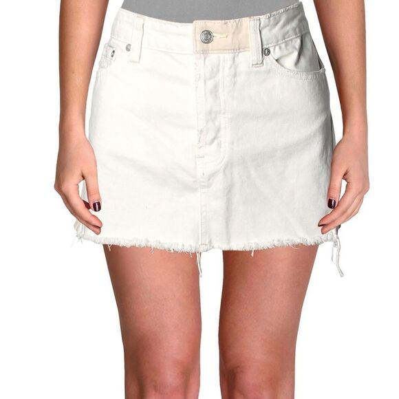 Ivory Tan Patchwork Mini Denim Skirt Free People - NEW
